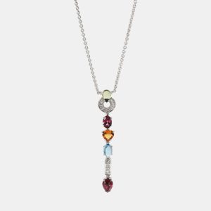BVLGARI Allegra Diamond & Gemstones Pendant in 18k White Gold 0.3 CTW, Necklaces - Luxury Closet catalog