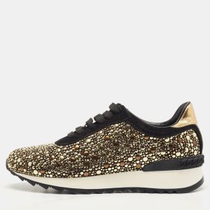 Casadei Black/Gold Suede and Leather Studded Low Top Sneakers Size 37, Athletic Shoes & Sneakers - Luxury Closet