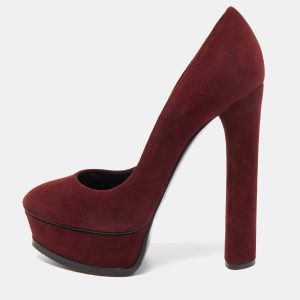 Casadei Burgundy Suede Platform Pumps Size 36.5, Pumps - Luxury Closet catalog