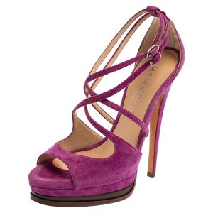 Casadei Purple Suede Cross Strap Platform Sandals Size 36, Sandals - Luxury Closet