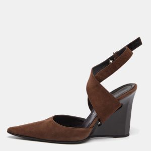 Casadei Brown Suede Ankle Strap Wedge Sandals Size 38, Sandals - Luxury Closet