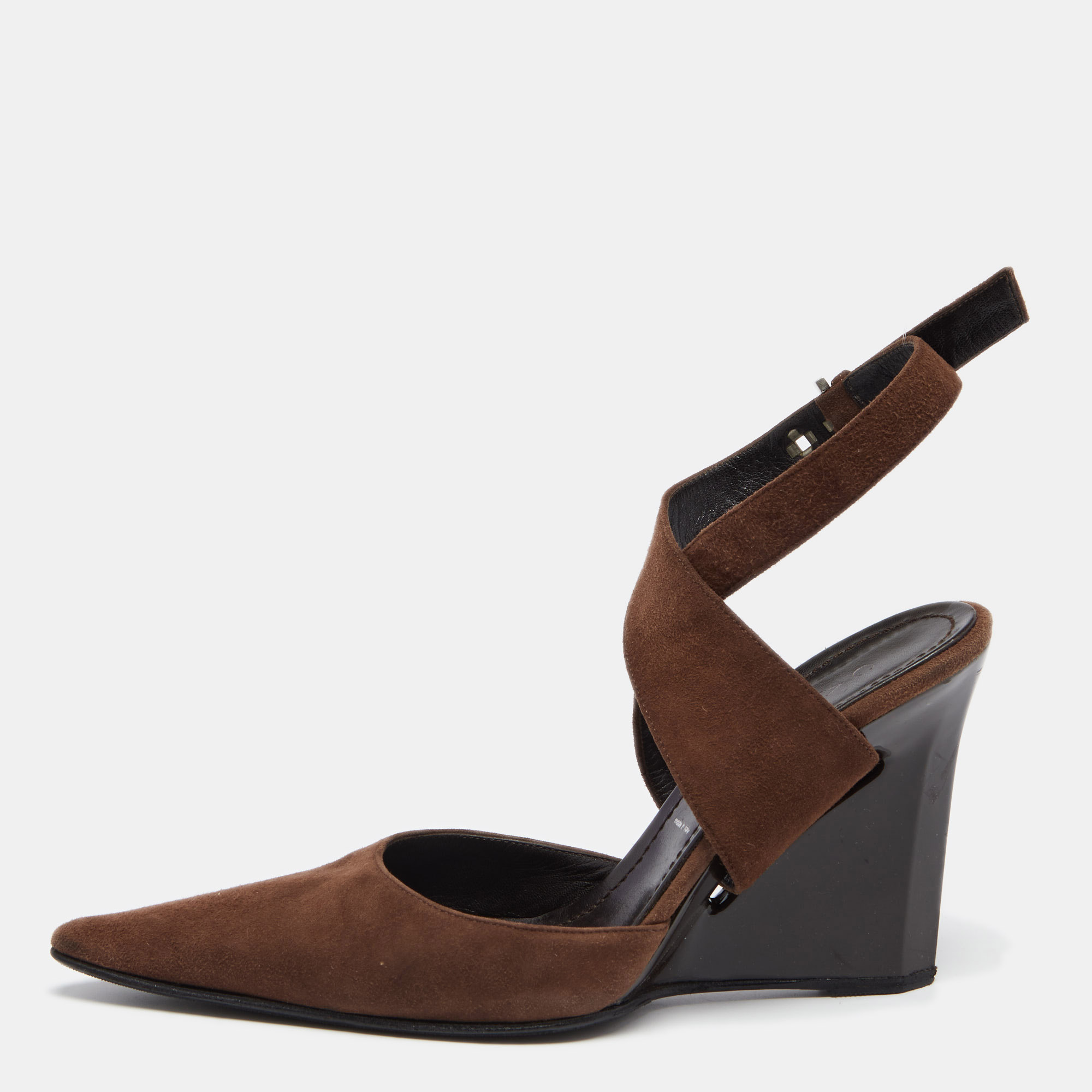 Casadei Brown Suede Ankle Strap Wedge Sandals Size 38, Sandals - Luxury Closet