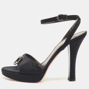 Casadei Black Grosgrain Fabric Crystal Embellished Platform Ankle Strap Sandals Size 36, Sandals - Luxury Closet