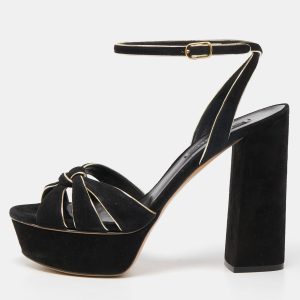 Casadei Black/Gold Suede Platform Ankle Strap Sandals Size 36, Sandals - Luxury Closet