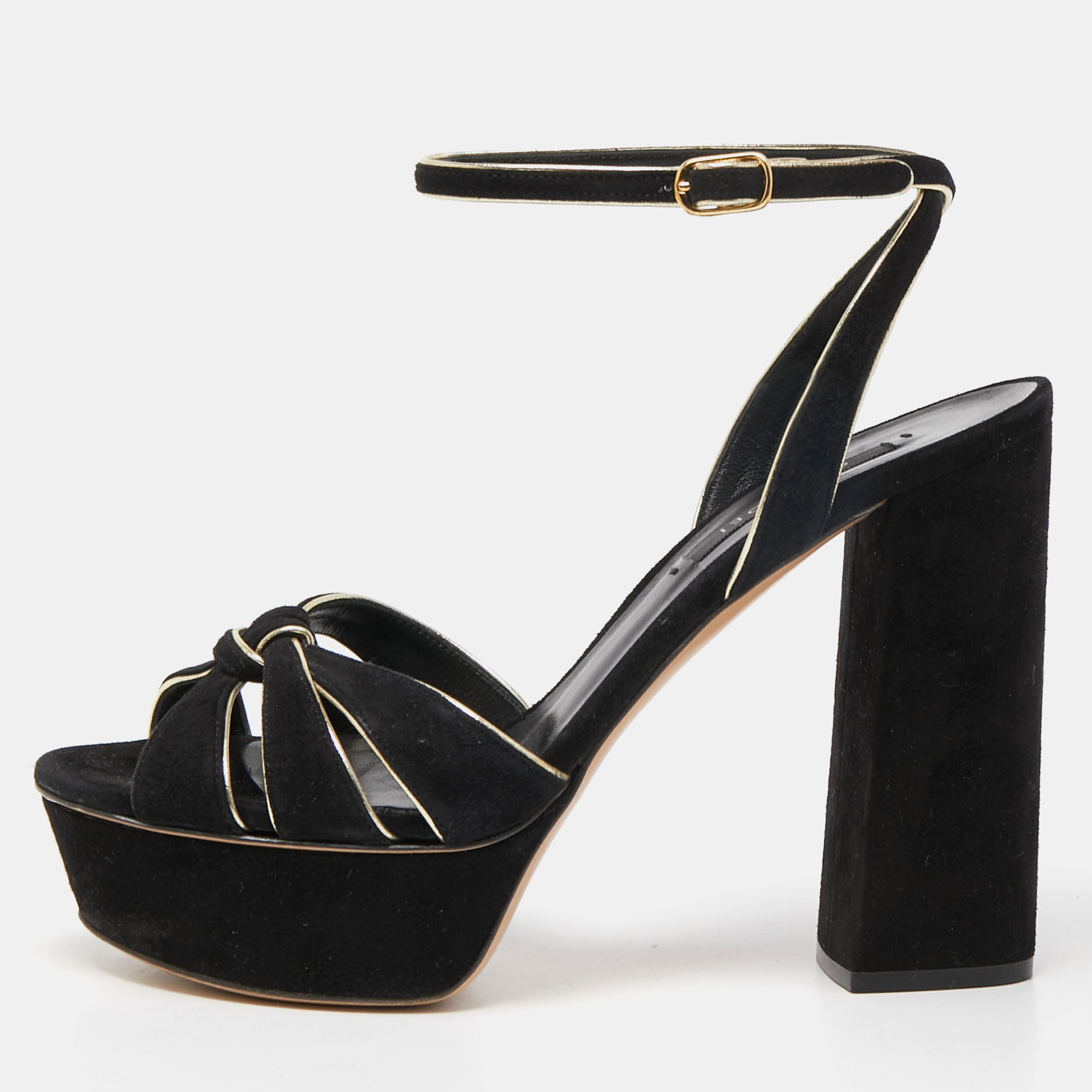 Casadei Black/Gold Suede Platform Ankle Strap Sandals Size 36, Sandals - Luxury Closet