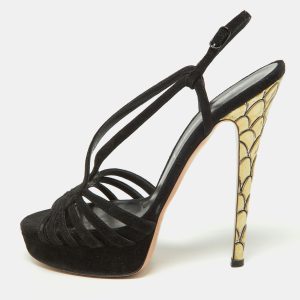 Casadei Black Suede Platform Strappy Sandals Size 37.5, Sandals - Luxury Closet