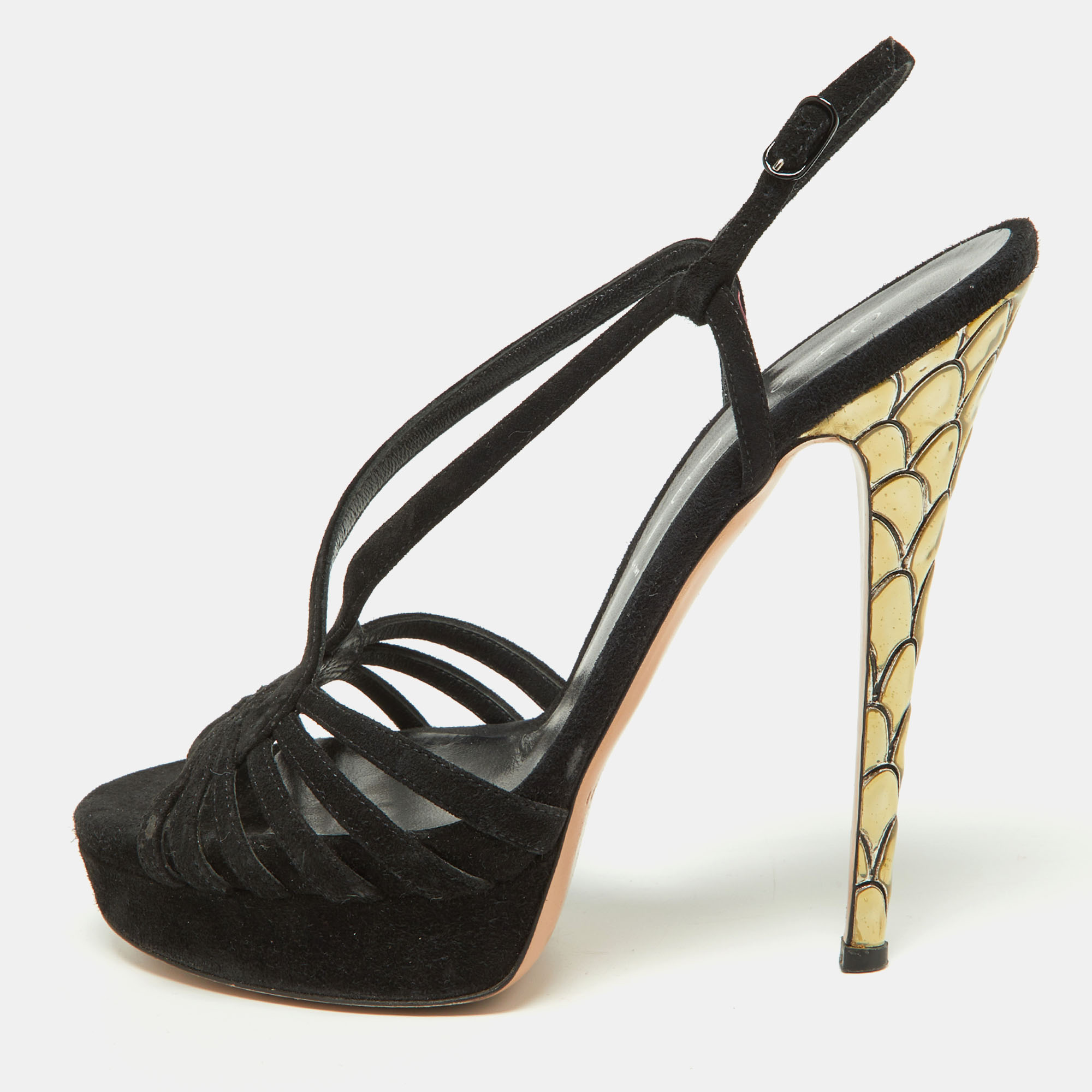 Casadei Black Suede Platform Strappy Sandals Size 37.5, Sandals - Luxury Closet