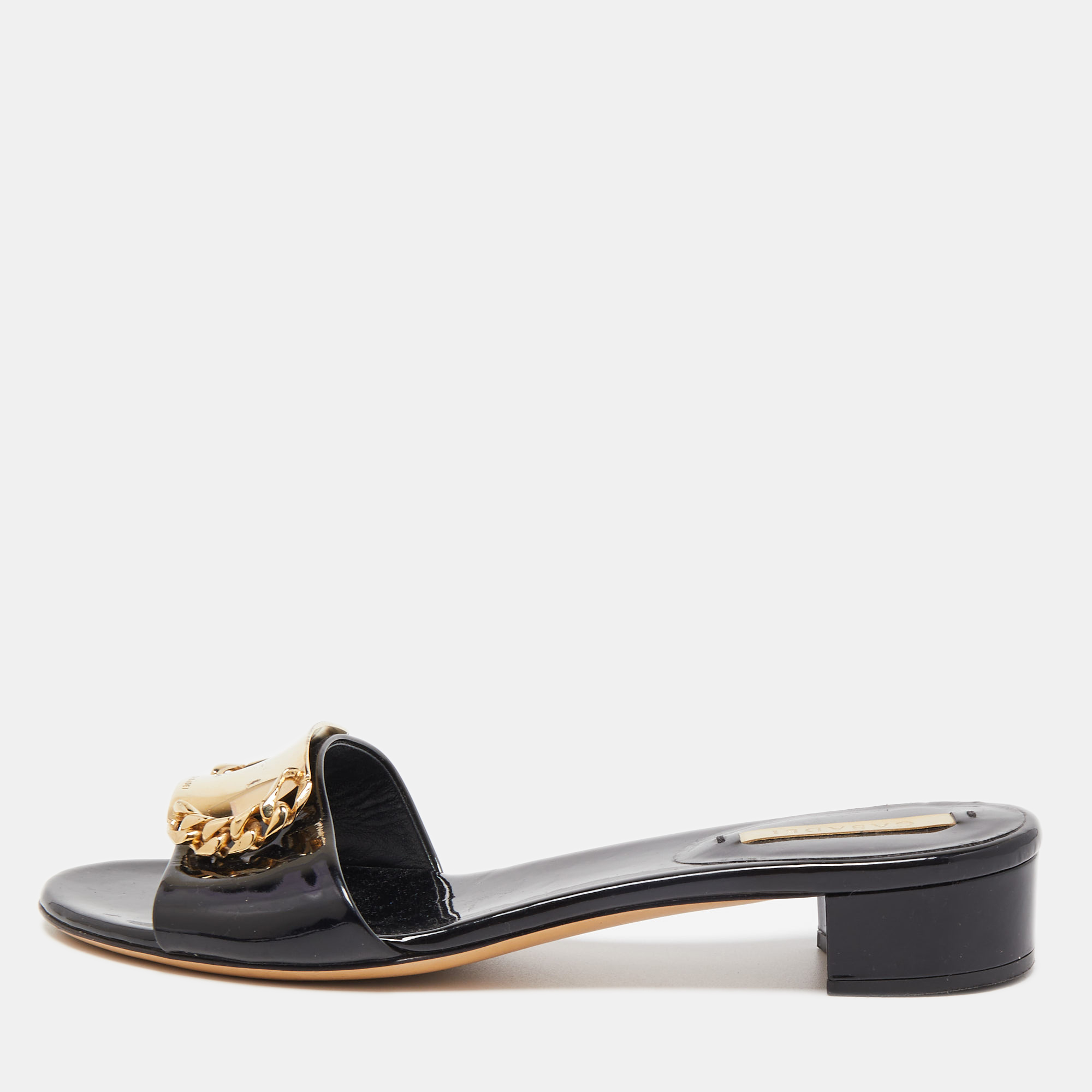 Casadei Black Patent Leather Slide Sandals Size 37, Sandals - Luxury Closet