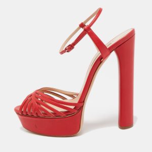Casadei Red Leather Open Toe Platform Ankle Strap Sandals Size 39, Sandals - Luxury Closet
