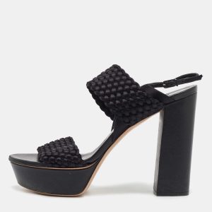 Casadei Black Woven Satin and Fabric Platform Ankle Strap Sandals Size 40, Sandals - Luxury Closet