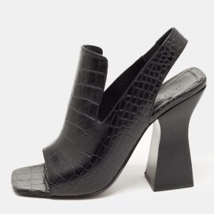 Celine Black Croc Embossed Leather Slingback Open Toe Sandals Size 38, Sandals - Luxury Closet