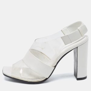 Celine White Leather and PVC Slingback Sandals Size 38, Sandals - Luxury Closet