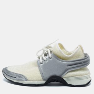 Chanel White/Grey Stretch Fabric and Corduroy CC Sneakers Size 40.5, Athletic Shoes & Sneakers - Luxury Closet