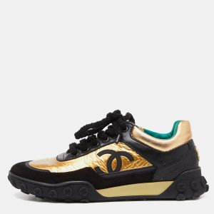 Chanel Black/Gold Leather and Suede CC Low-Top Sneakers Size 37, Athletic Shoes & Sneakers - Luxury Closet