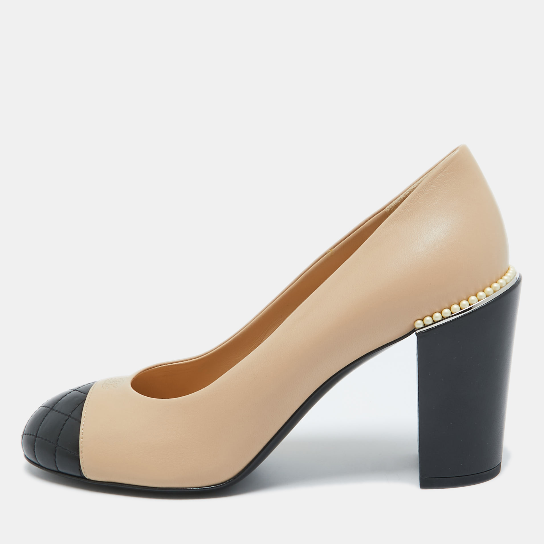 Chanel Beige/Brown Leather Pearl Accents Pumps Size 39.5, Pumps - Luxury Closet catalog