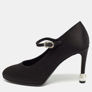 Chanel Black Satin Interlocking CC Logo Pumps Size 37.5, Pumps - Luxury Closet catalog