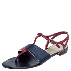 Chanel Burgundy/Black Leather CC T-Strap Sandals Size 39.5, Sandals - Luxury Closet