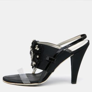 Chanel Black Satin And PVC Embellished Slingback Sandals Size 40, Sandals - Luxury Closet