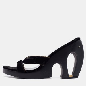 Chanel Black Velvet Slide Sandals Size 38, Sandals - Luxury Closet