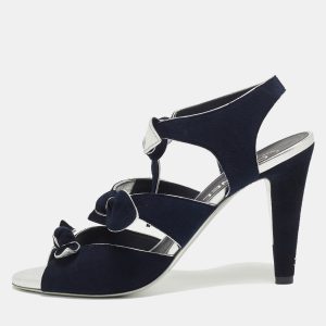Chanel Navy Blue Suede Knotted Bow Ankle Strap Sandals Size 39, Sandals - Luxury Closet