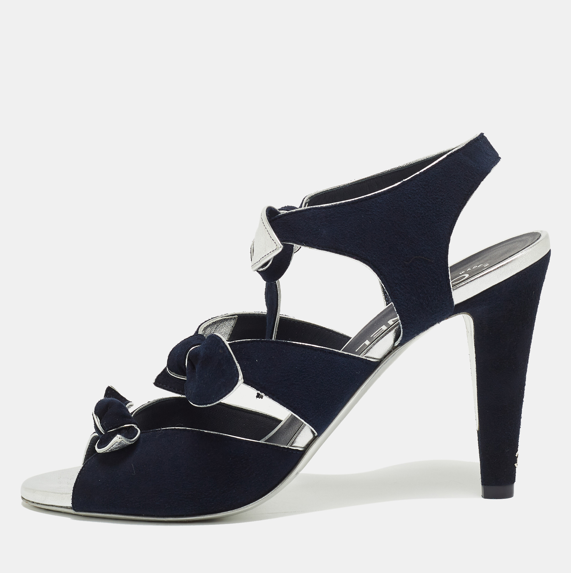 Chanel Navy Blue Suede Knotted Bow Ankle Strap Sandals Size 39, Sandals - Luxury Closet