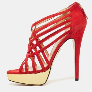 Charlotte Olympia Red Suede Strappy Platform Sandals Size 40, Sandals - Luxury Closet