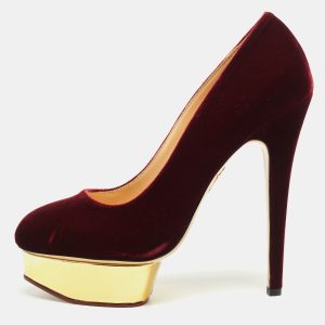 Charlotte Olympia Burgundy Velvet Dolly Platform Pumps Size 41, Pumps - Luxury Closet catalog