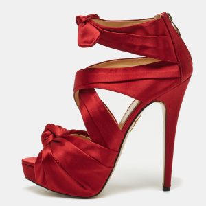 Charlotte Olympia Red Satin Andrea Knotted Platform Sandals Size 41, Sandals - Luxury Closet
