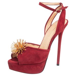 Charlotte Olympia Red Suede Orbital Pomeline Platform Sandals Size 36.5, Sandals - Luxury Closet
