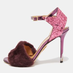 Charlotte Olympia Tricolor Fur and Glitter Caress Me Ankle Strap Sandals Size 41, Sandals - Luxury Closet