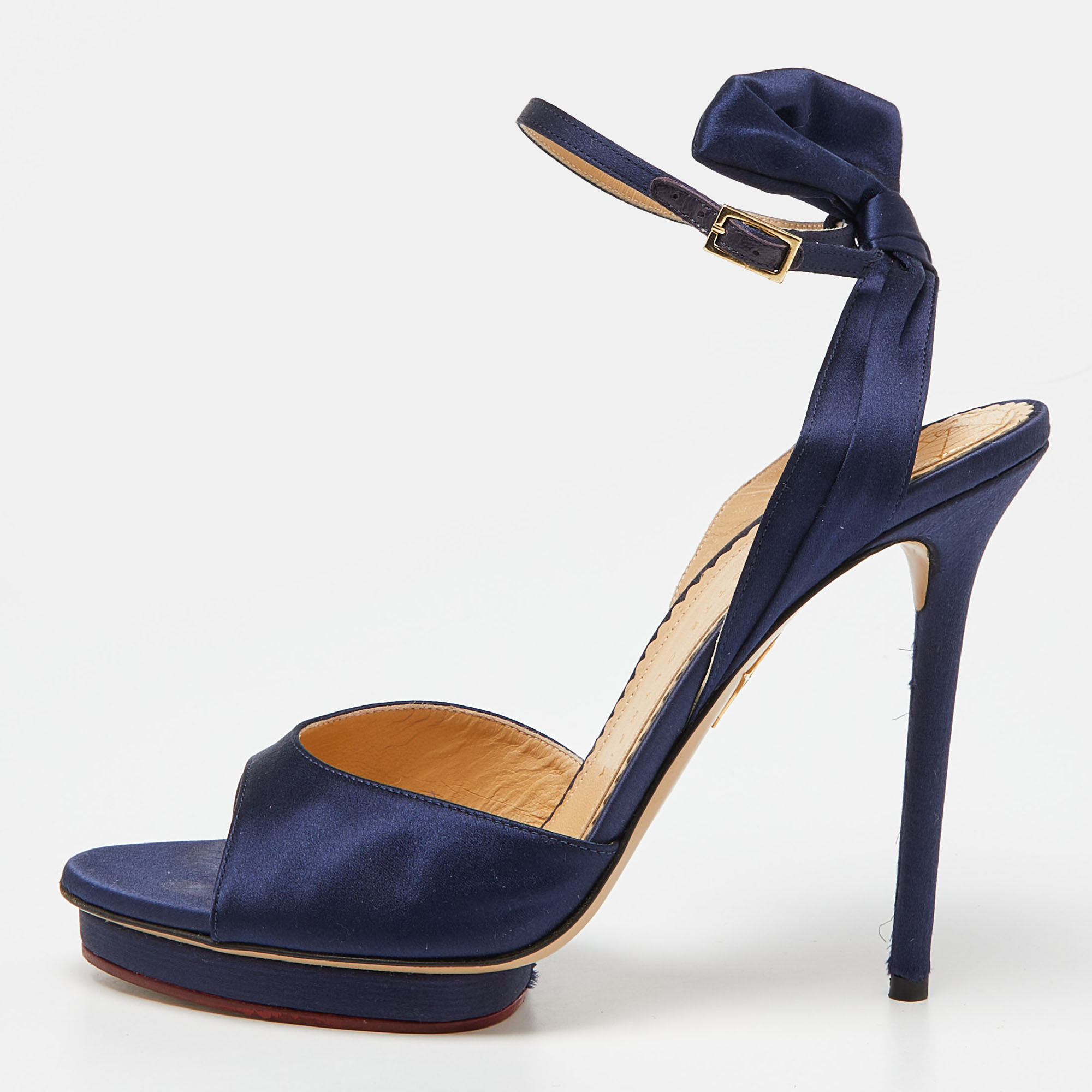 Charlotte Olympia Blue Satin Wallace Ankle Strap Sandals Size 41, Sandals - Luxury Closet