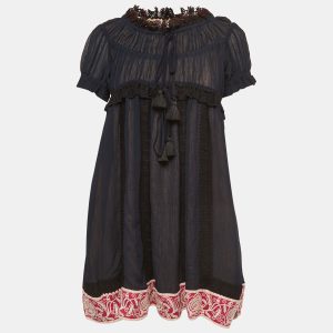 Chloe Navy Blue Cotton & Silk Mini Dress S, Dresses - Luxury Closet