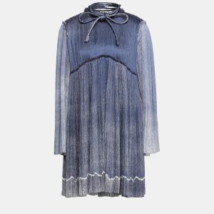 Chloe Blue Printed Crinkled Silk Mini Dress S (FR 36), Dresses - Luxury Closet catalog