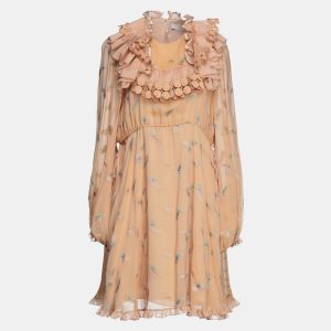 Chloe Beige/Metallic Paisley Silk Mini Dress XL (FR 42), Dresses - Luxury Closet catalog