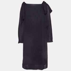 Chloe Navy Blue Crepe Tie-Up Detail Anthraci Robe Dress S, Dresses - Luxury Closet