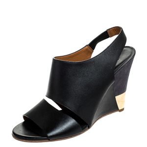 Chloe Black Leather Eliza Wedge Slingback Sandals Size 39.5, Sandals - Luxury Closet
