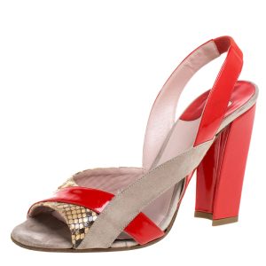 Chloe Tricolor Python Trim And Patent Leather Slingback Sandals Size 36.5, Sandals - Luxury Closet