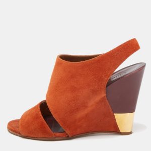 Chloe Orange Suede Eliza Wedge Slingback Sandals Size 38, Sandals - Luxury Closet