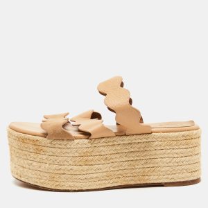Chloe Beige Leather Lauren Espadrille Slide Sandals Size 37, Sandals - Luxury Closet