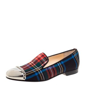 Christian Louboutin Multicolor Fabric Rollergirl Chain-Link Slip On Loafers Size 36.5, Loafers & Slip-Ons - Luxury Closet catalog