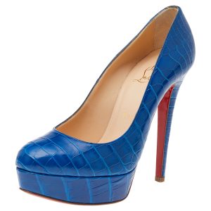 Christian Louboutin Blue Crocodile Leather Bianca 140 Platform Pumps Size 37, Pumps - Luxury Closet