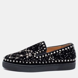 Christian Louboutin Black Velvet Spike Embellished Slip On Sneakers Size 36.5, Athletic Shoes & Sneakers - Luxury Closet