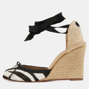 Christian Louboutin Tricolor Calf Hair and Woven Fabric Espadrille Wedge Pumps Size 41, Pumps - Luxury Closet catalog