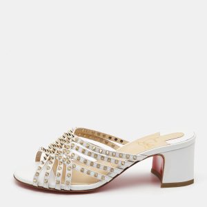 Christian Louboutin White Leather Martha Spike Slide Sandals Size 34.5, Sandals - Luxury Closet