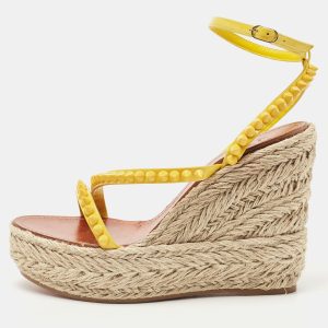 Christian Louboutin Yellow Patent Leather Mafaldina Espadrille Wedge Sandals Size 40, Sandals - Luxury Closet