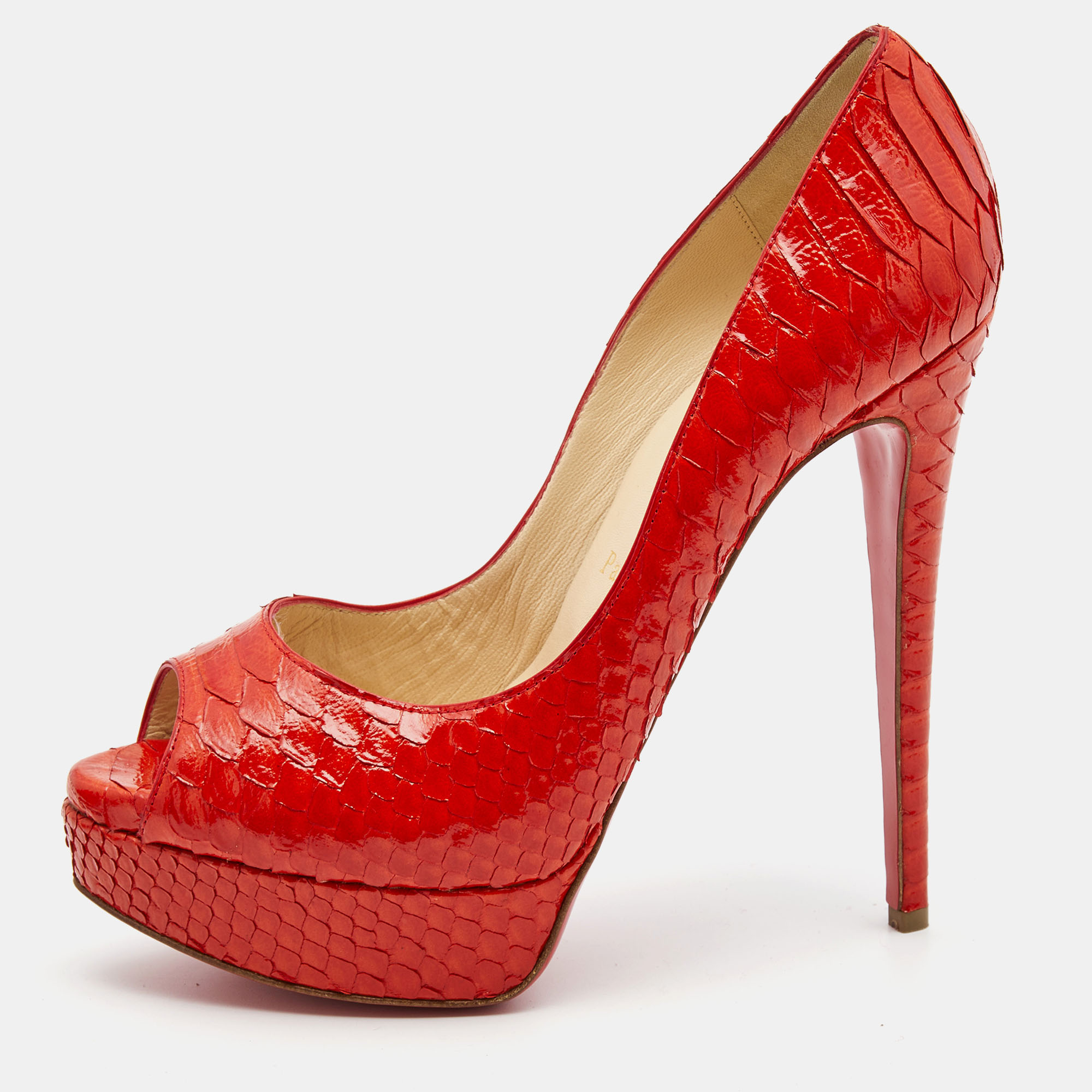 Christian Louboutin Orange Python Lady Peep Pumps Size 39.5, Pumps - Luxury Closet catalog