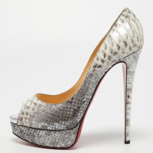 Christian Louboutin Grey/Silver Python Lady Peep Pumps Size 40, Pumps - Luxury Closet catalog