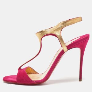 Christian Louboutin Pink/Gold Suede and Leather Morphetina Sandals Size 40.5, Sandals - Luxury Closet