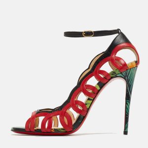 Christian Louboutin Red/Black Leather Houla Open Toe Ankle Strap Pumps Size 36.5, Pumps - Luxury Closet catalog