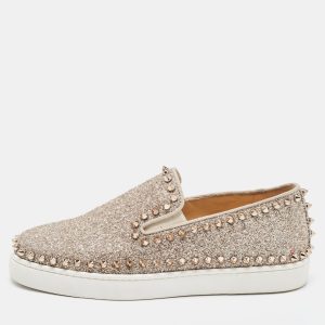 Christian Louboutin Gold Gritter Pik Boat Sneakers Size 36, Athletic Shoes & Sneakers - Luxury Closet